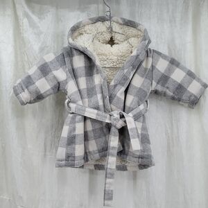 Indigo Baby  Plaid Sherpa Cabin Cozy Baby Bath Robe 0-12 Months
